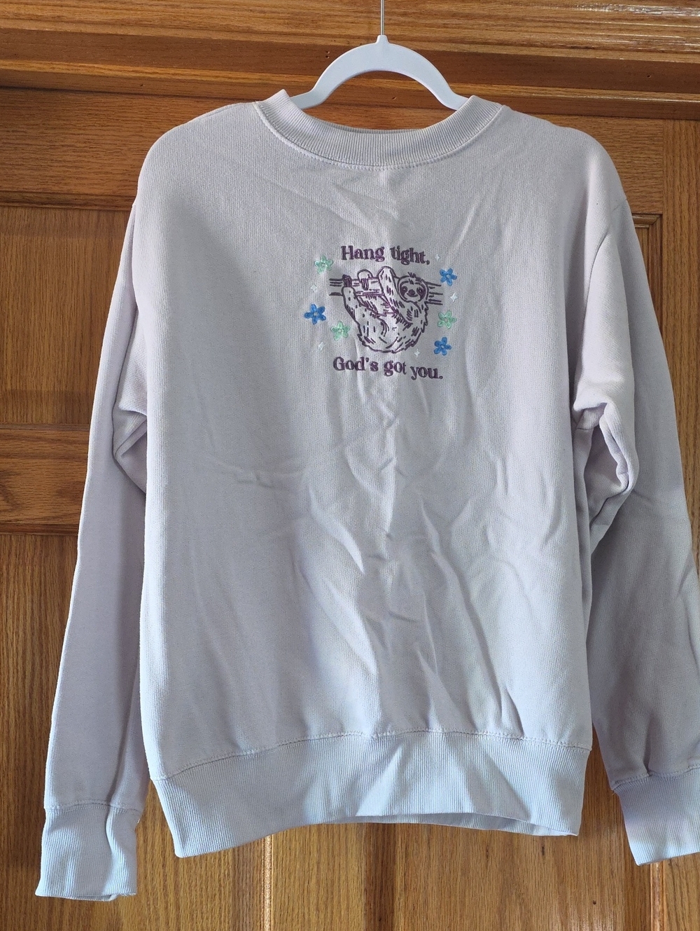Women's Light Lavender Graphic Crewneck Sweatshirt - 'Hang Tight' Size M